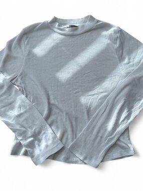Ribbed Long-Sleeve Mock Neck Top - White